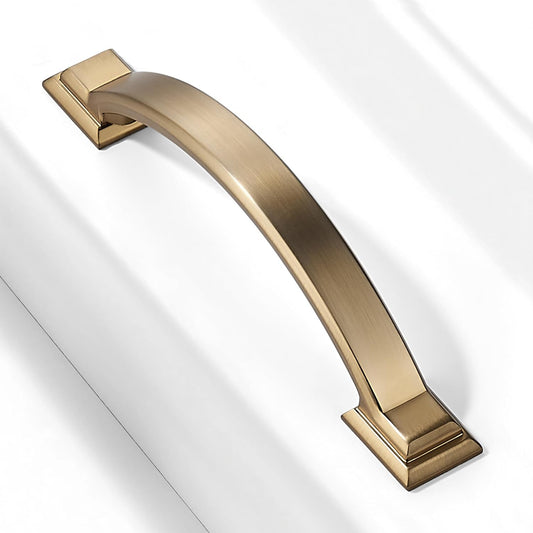 10 Pack Champagne Bronze Square Cabinet Pulls, 5 Inch (128mm) Hole Center Solid Zinc Alloy Drawer Handles, Modern Kitchen Furniture Hardware for Cabinets, Cupboards, Dressers & Wardrobes