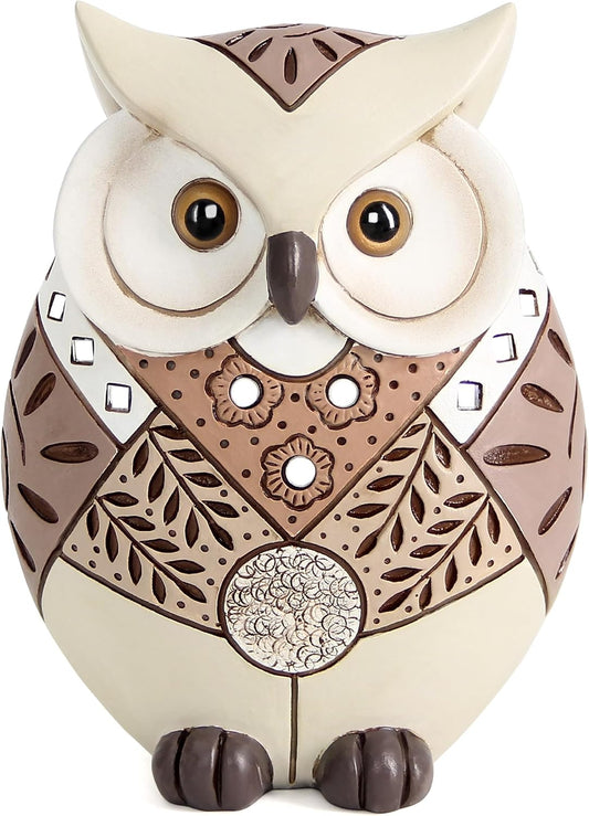 Boho Owl Statue Home Decor Accents, Indoor Animal Decor for Shelf Mantle