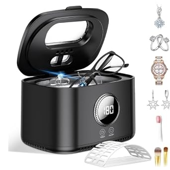 Ultrasonic Jewelry Cleaner 47kHz 20 oz Large Capacity, 5 Modes Ultrasonic Cleaning Machine with UV Light for Eyeglasses, Rings, Necklaces, Dentures, Retainers, Silverware