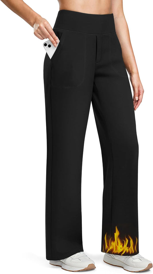 Soothfeel Women's Fleece Lined Straight Leg Yoga Pants 27"/29"/31"/33"/35"