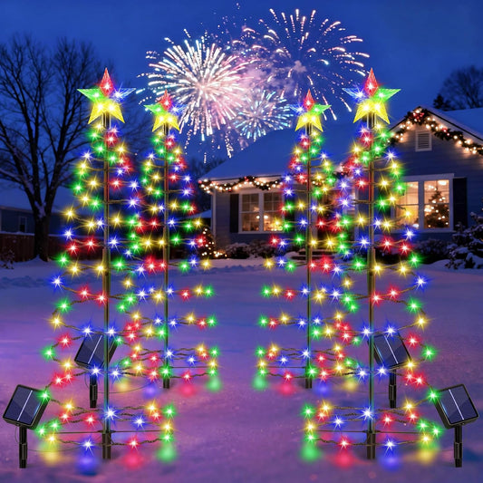 24" Spiral Solar Christmas Tree Outdoor Decorations 4 Pack
