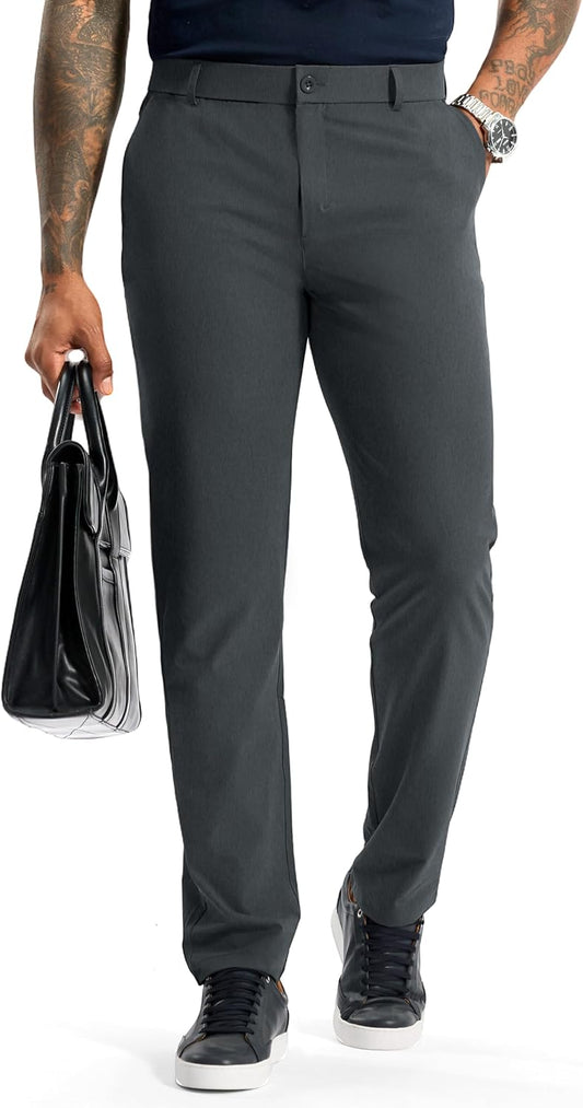 Soothfeel Mens Golf Pants Classic Fit Stretch Work Dress Pants 30"/32"/34" Quick Dry Lightweight Casual Trousers with Pockets