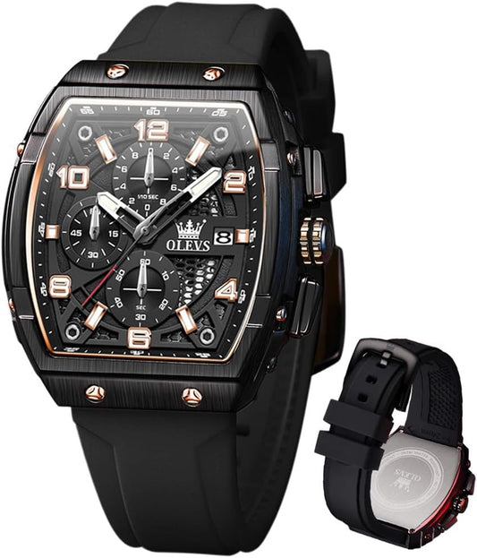OLEVS Watches for Men Silicone Square Multifunctional Mens Casual Watch