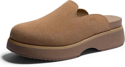 Vilanva Women's Suede Platform Clogs, Closed-Toe Slip-On Mule Shoes with Comfort Footbed, Casual Clogs for Everyday Wear