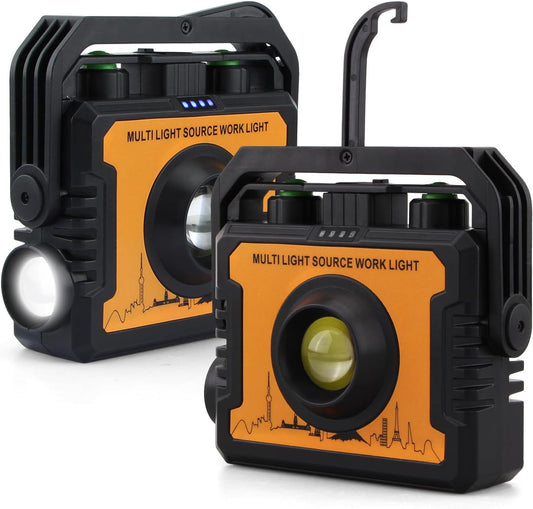 Led Magnetic Work Light Rechargeable 2 Pack, Powerful Magnet Work Light with Hook, 7 Light Modes & Phone Charging, Perfect for Car Repairs, Outdoor Tasks and Camping