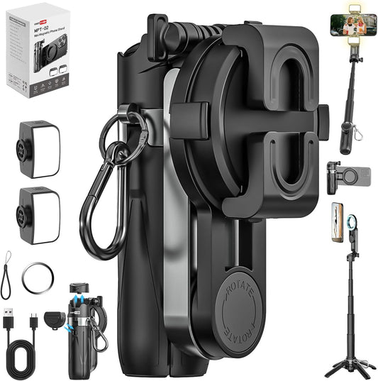 Upgraded 4-in-1 Magnetic Mini Selfie Stick for iPhone with Light & Remote