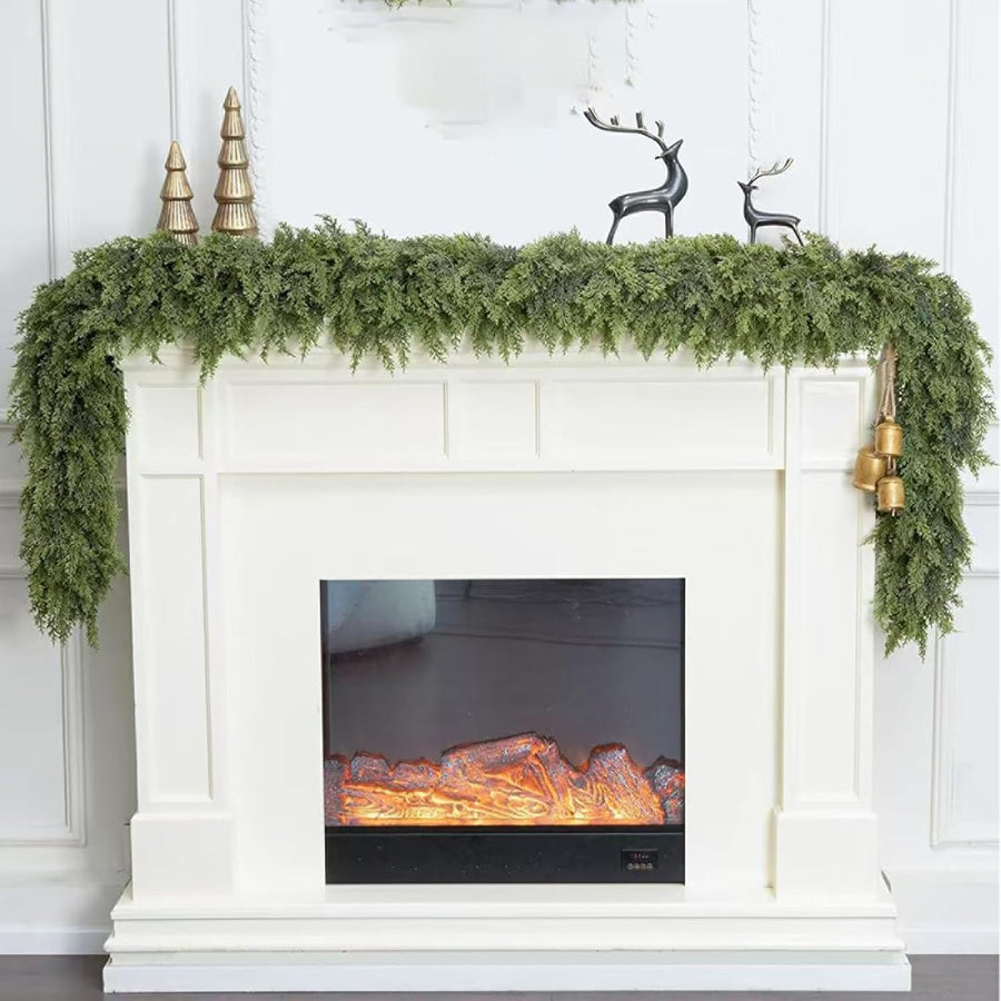 6Ft Christmas Cedar Garland - Realistic Artificial Pine Garlands - Real Touch Soft Greenery Garland for Mantle Table Mtaircase Window Fireplace Indoor Outdoor Christmas Xmas Decorations
