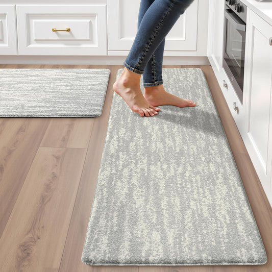 Tritard Kitchen Mats 2PCS, 17.3"x28"+17.3"x47", Light Grey Multi