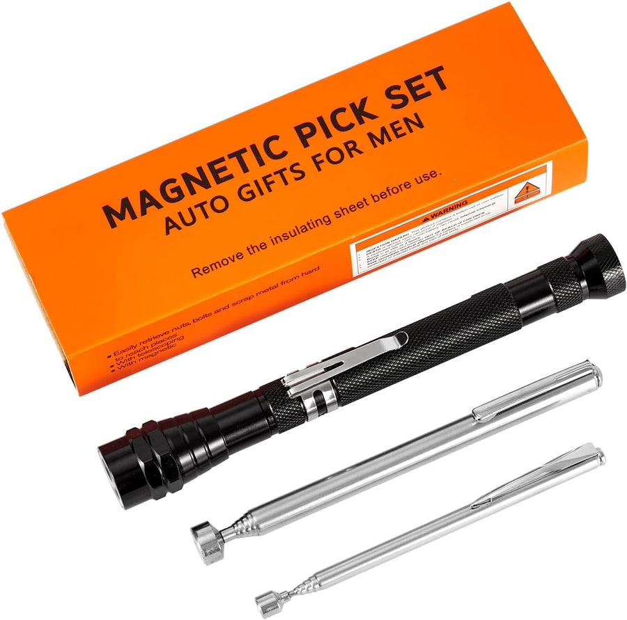 Extendable Magnetic Pick up Tool Set of 3 - Telescoping Magnet Pickup Flashlight Tool with LED - Useful for Hard-to-Reach,Sink Drains Mechanic Automotive