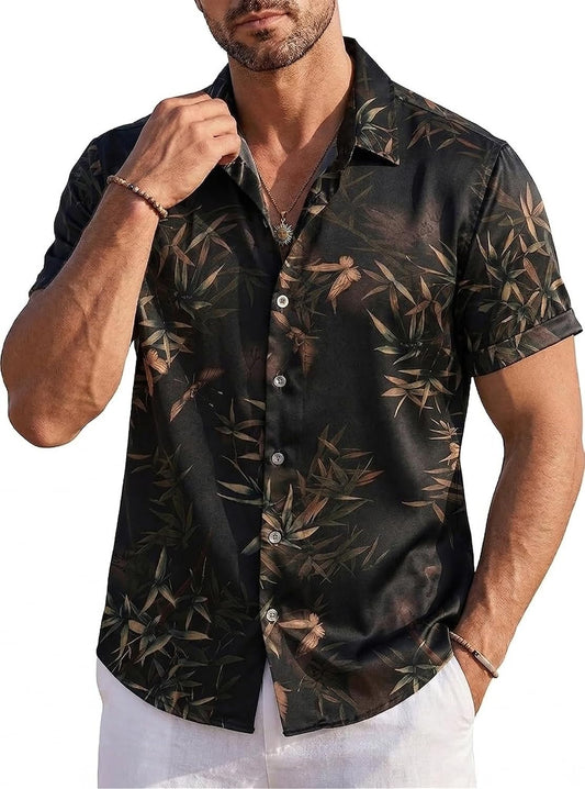 Men's Short Sleeve Hawaiian Shirt Floral Button Down Summer Tropical Beach Vacation Casual Tops