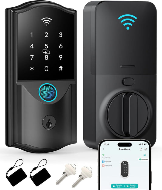 Built-in WiFi Smart Lock for Front Door, Fingerprint Keypad Deadbolt