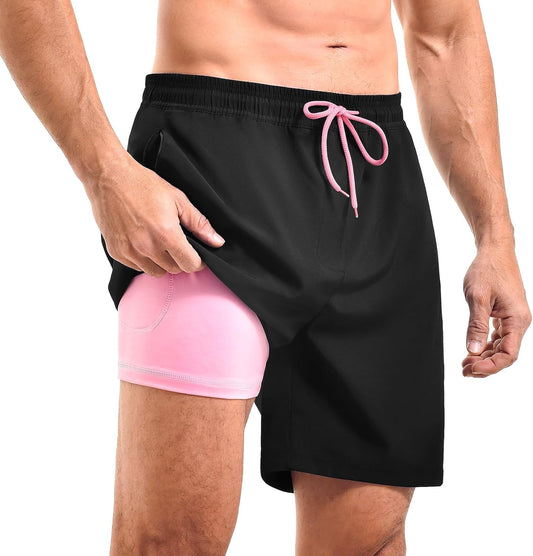 CADITEX Mens Swim Trunks 2 in 1 Compression Liner 7 Inch with Pockets