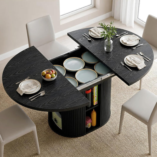 Kikihouse 43.3''–59'' Extendable Round Dining Table for 4–8, Black