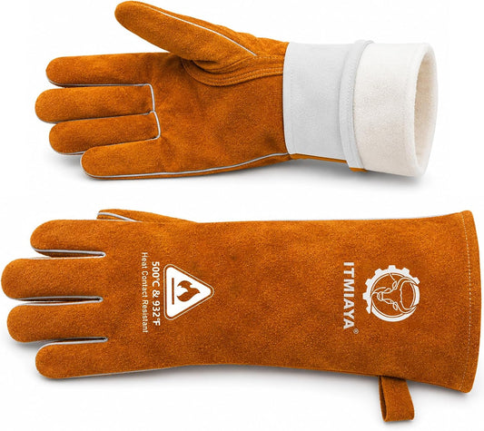 Premium Welding Gloves 16 Inch, 932°F Heat Resistant Split Leather, XL