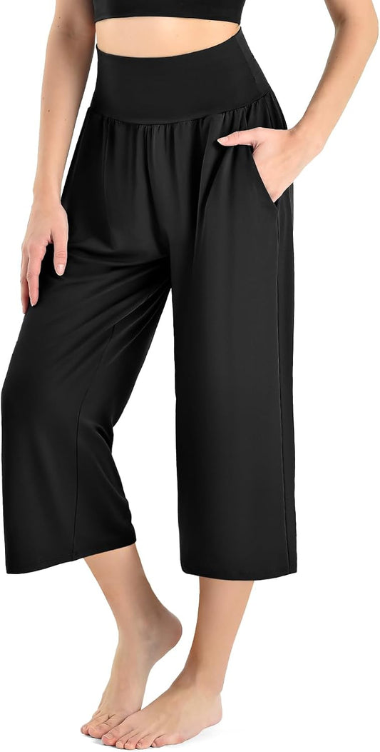Ipletix Capri Pants for Women Casual Gaucho Wide Leg