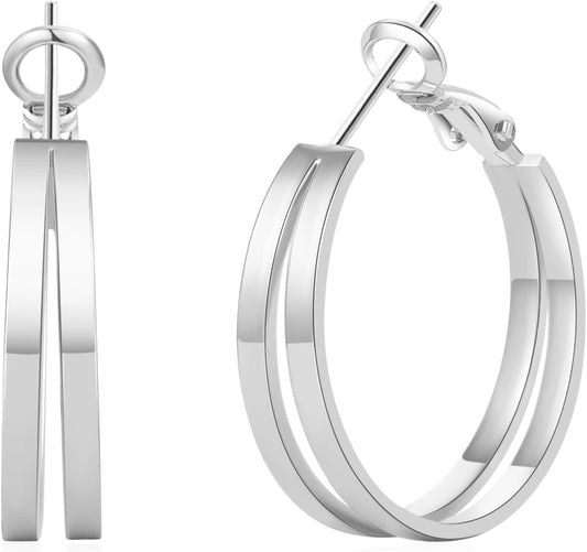 PABBEU 14K Gold Plated Double Hoop Earrings Lightweight Hypoallergenic