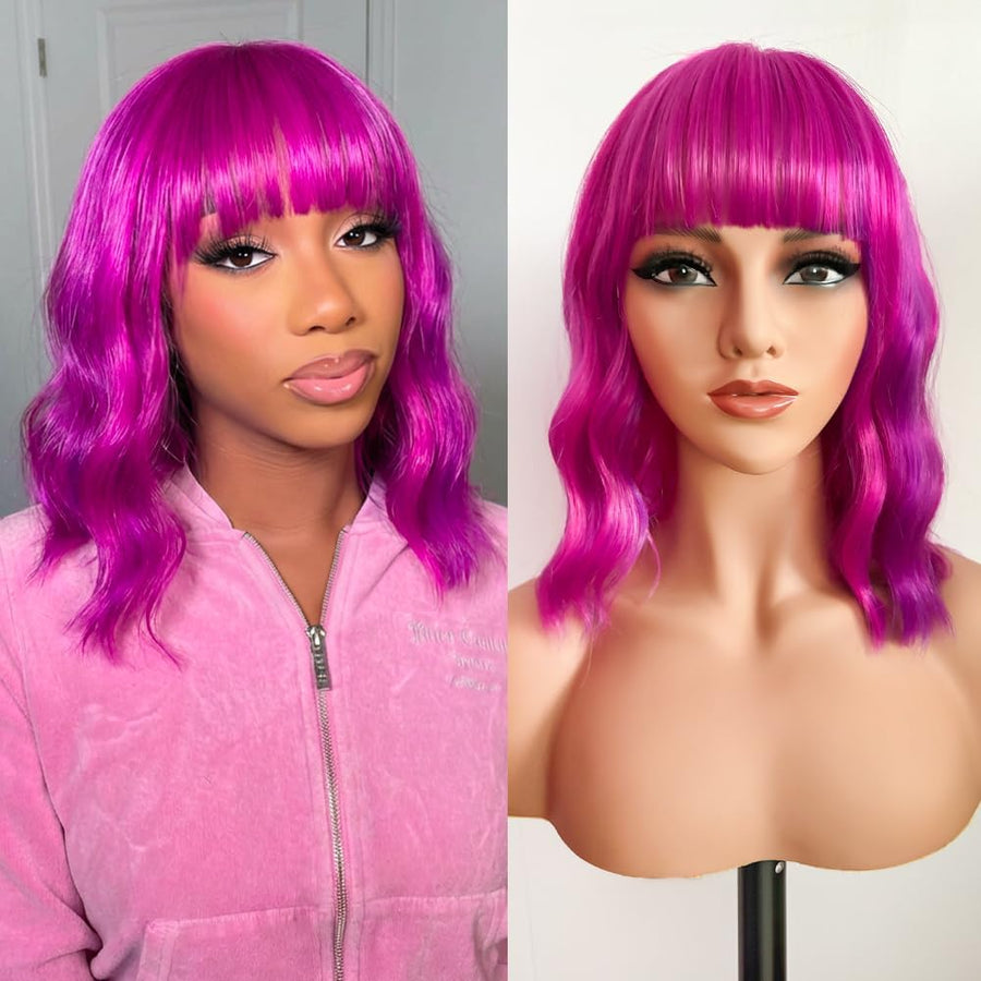 Synthetic Short Bob Wig with Bangs for Women Colorful Cosplay Halloween Wig