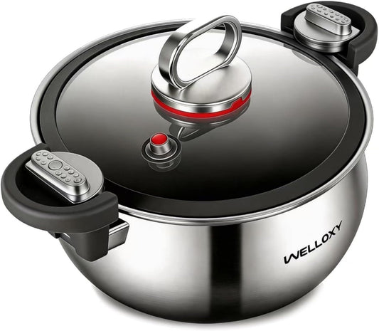 WELLOXY Stainless Steel Stock Pot 7.5Qt - Vented Tight Lid, Quick Cooking