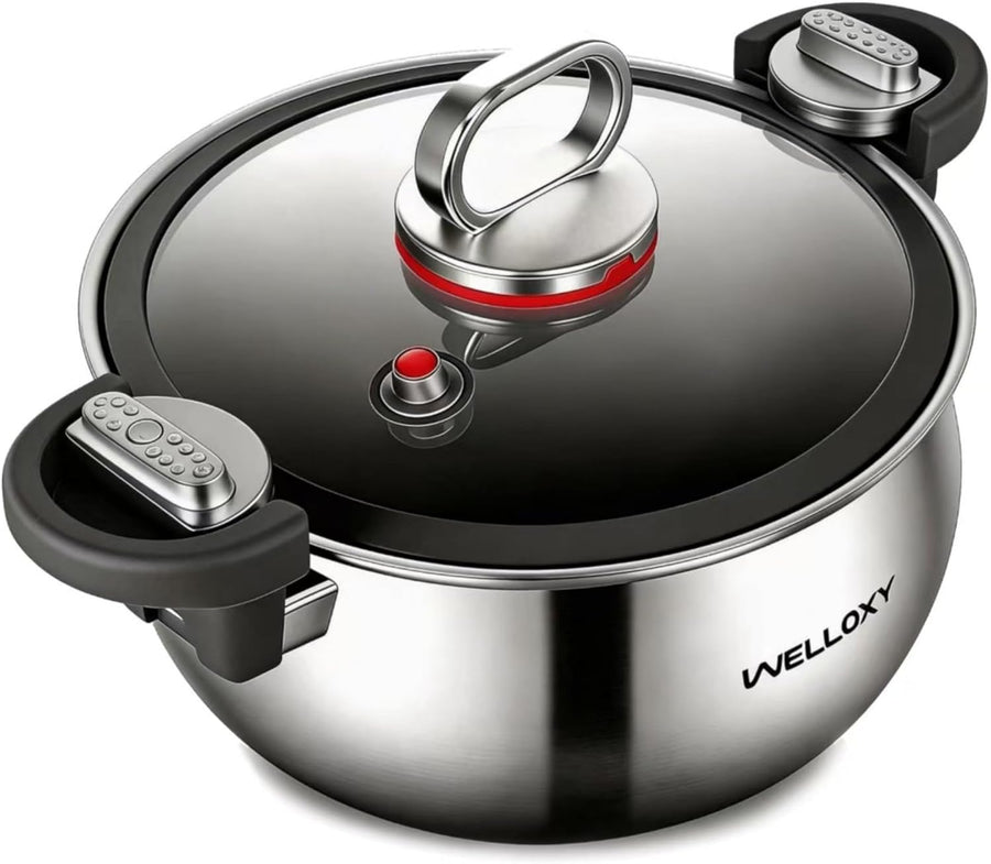 WELLOXY Stainless Steel Stock Pot 7.5Qt - Vented Tight Lid, Quick Cooking