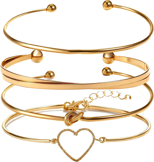 Alegend 14K Gold Plated Stackable Multilayer Bracelets + Titanium Steel(Not Rust, Resist Corruption, Easily Clean) 18K Gold Plated Single Bracelets
