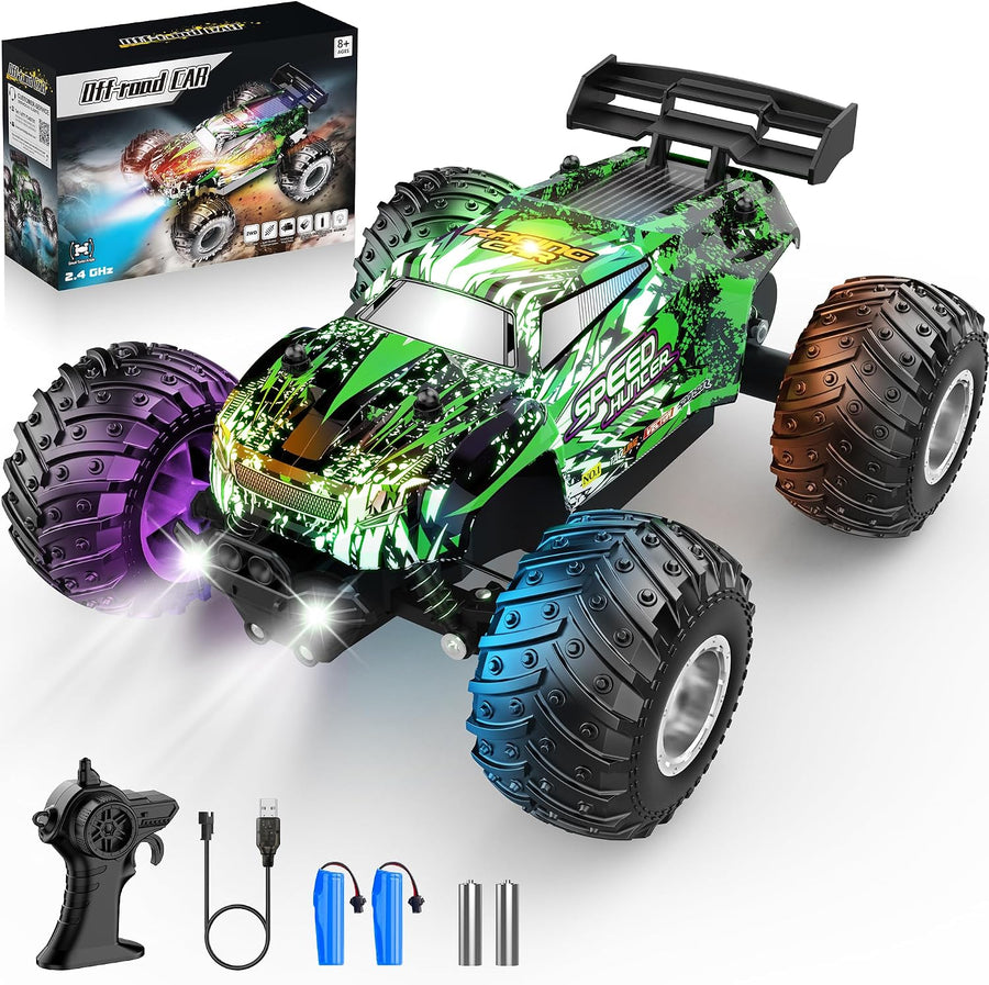 Remote Control Car All-Terrain 1:18 Rc Car with LED Lights 2 Batteries