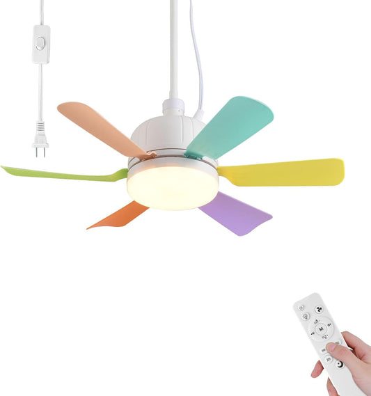AHAWILL Outdoor Ceiling Fans with Lights,18" Gazebo Fan with Hanging Hook,Plug in Ceiling Fan,3CCT Dimmable,Portable Fan for Patios,Tent,Camping.Colorful