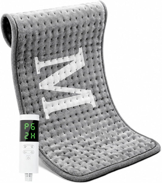 Electric Heating Pad for Back Pain & Cramps Relief, 9 Heat Settings & Auto Shut Off, Machine Washable, 24"X12" Microplush Heating Pad for Neck Shoulder, Monogram Initials Gift for Mom Women Wife Her