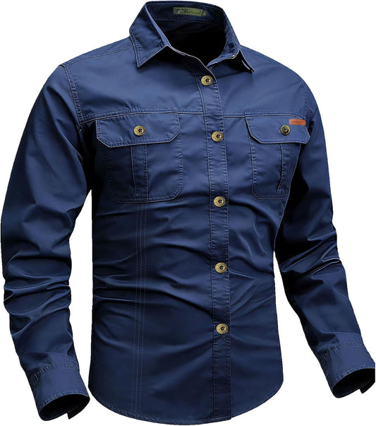 Men's Long Sleeve Button Down Cotton Shirts with Pockets
