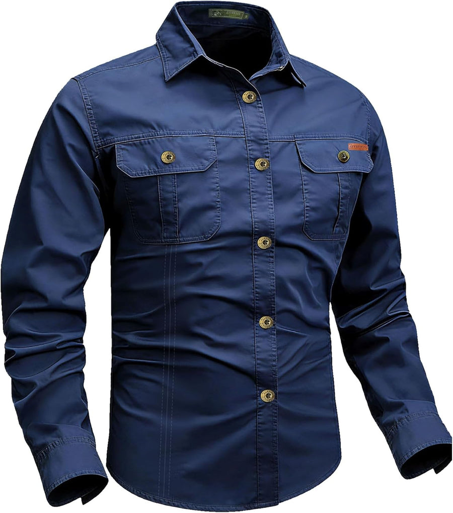 Men's Long Sleeve Button Down Cotton Shirts with Pockets