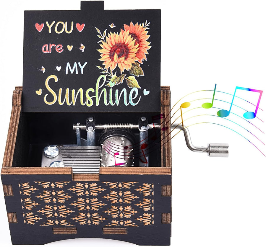 byykit You are My Sunshine Music Box,Wooden Hand Crank Engraved Music Boxes