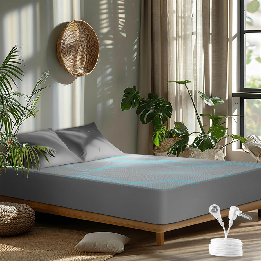 Grounding Sheet King,6% Pure Silver Fiber 94% Cotton Connected Earth Energy, Grounding Bed Sheets 18" Deep Pocket with Grounding Cord Enhances Energy and Well-Being(78"x 80" Grey)