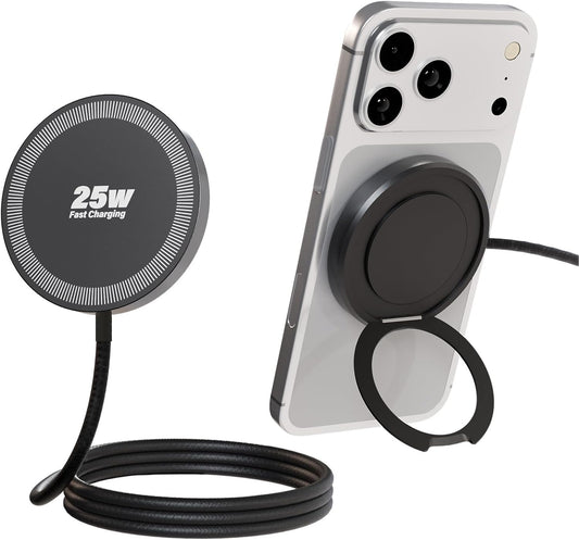 Magnetic Wireless iPhone Charger Fast Phone Charger with Kickstand, 6FT 25W Fast Phone Charging Pad Wireless Magnetic Charge for iPhone 17/17Air/16 Pro Max/16 Plus/15 Pro Max/AirPods3/2/Pro Black