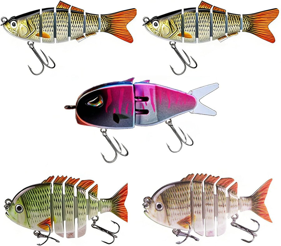 Fishing Lures for Freshwater and Saltwater, Lifelike Slow Sinking Bass Lures Multi-Jointed Swimbait for Bass Trout Crappie Walleye Pike, Must-Have Fishing Gear for Family Fishing Gear (5 Pcs)
