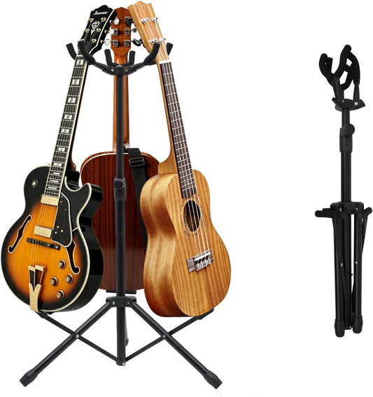 Triple Guitar Stand - Heavy Duty 3 Guitar Stand for Acoustic/Electric/Bass/Banjos, Folding Design, Non-Slip Base & Anti-Rust - Portable for Stage/Travel/Studio