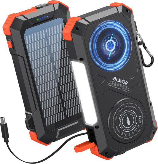BLAVOR Solar Power Bank Built-in 27.5in Retractable Cable 20000mAh