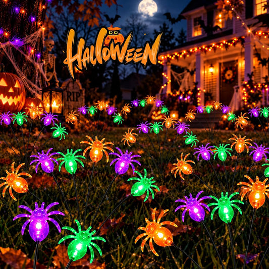 LORRYTE 6Pack36LED Spider Solar Halloween Firefly Lights Outdoor for Garden