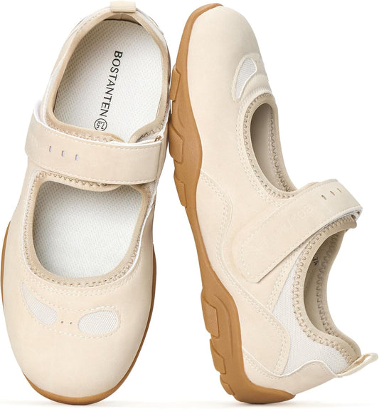 BOSTANTEN Mary Jane Sneakers, Wide Casual Shoes Women, Hook-and-Loop Strap
