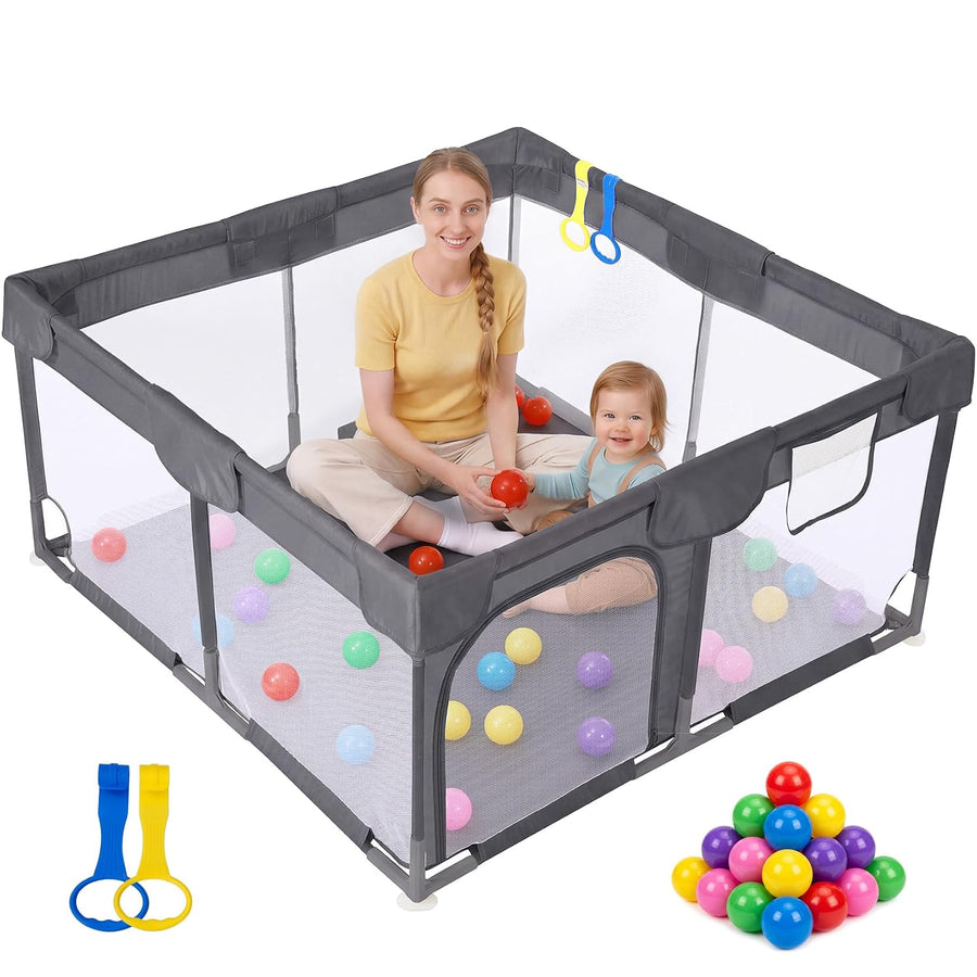Dripex Small Baby Playpen, 47"x47" Play Pen for Babies, Dark Gray