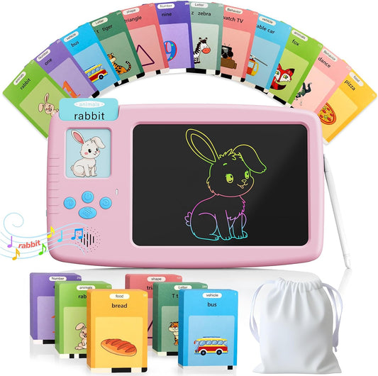 Flash Cards for Toddlers 1-3: 2-in-1 LCD Writing Board, Pink
