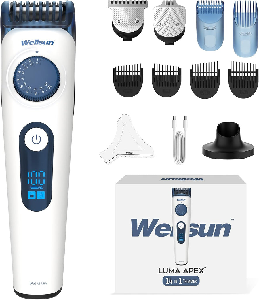 Wellsun Luma Apex Beard Trimmer for Men, All-in-One Grooming Kit with Precision Dial, 40 Length Adjustable Settings for Facial Hair, Cordless Waterproof Wet/Dry Clipper