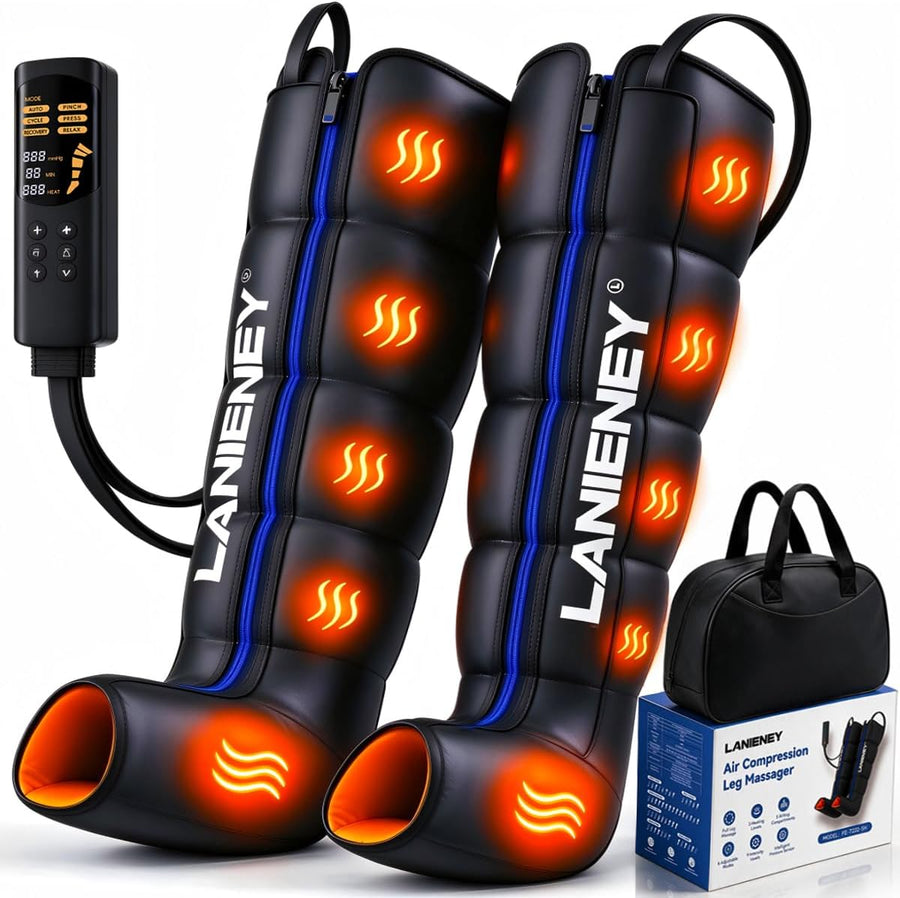 Air Compression Leg Massager,Leg Compression Boots,Multiple Modes and Intensities,Powered Inflatable Tube Massager for Temporary Muscle Ache Relief & Circulation Enhancement,Black, Medium