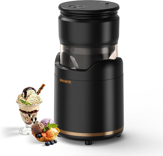 BRIOBITE Ice Cream Maker Machine,Quiet,Rechargeable,1–2 Servings,Black