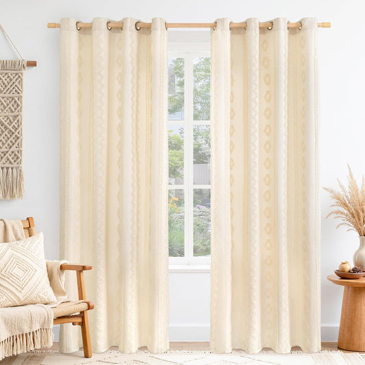 BGment Beige Vintage Floral Pattern Curtains 84 Inch Length for Living Room