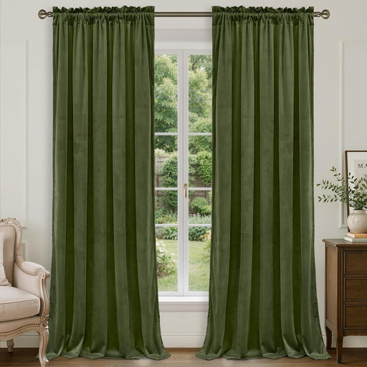 LAMIT Sage Green Velvet Curtains 84 Inches Long for Living Room