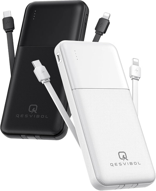2026 2-Pack 10000mAh Portable Charger with Built in Cables,Slim Power Bank