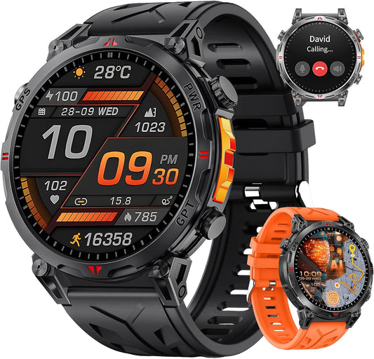 GPS Military Smart Watches for Men, 1.56" AMOLED Screen Bluetooth Call, Smartwatch for Android Phones and iPhone, 100+ Sport Modes, 3ATM Waterproof Smart Watch with Compass