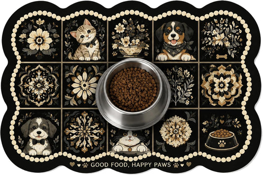 Dog Food Mat, Cat Food Mat, Absorbent Dog Mat for Food and Water Bowl, Quick Dry Pet Feeding Bowl Mat, Pet Food Mat, Non-Slip Super Absorbent Dish Mat 20" L x 12" W