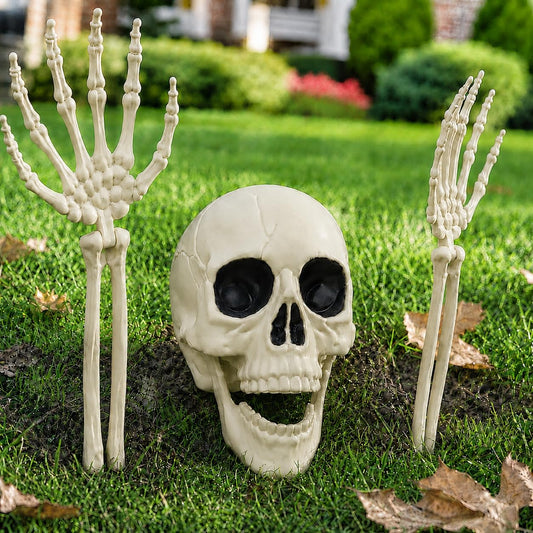 3P Halloween Skeleton Decorations Outdoor,Realistic Skull Head and Skeleton