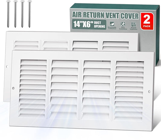 14x6 Air Return Vent Cover, White Heavy-Duty Steel Return Air Grille,2-Pack
