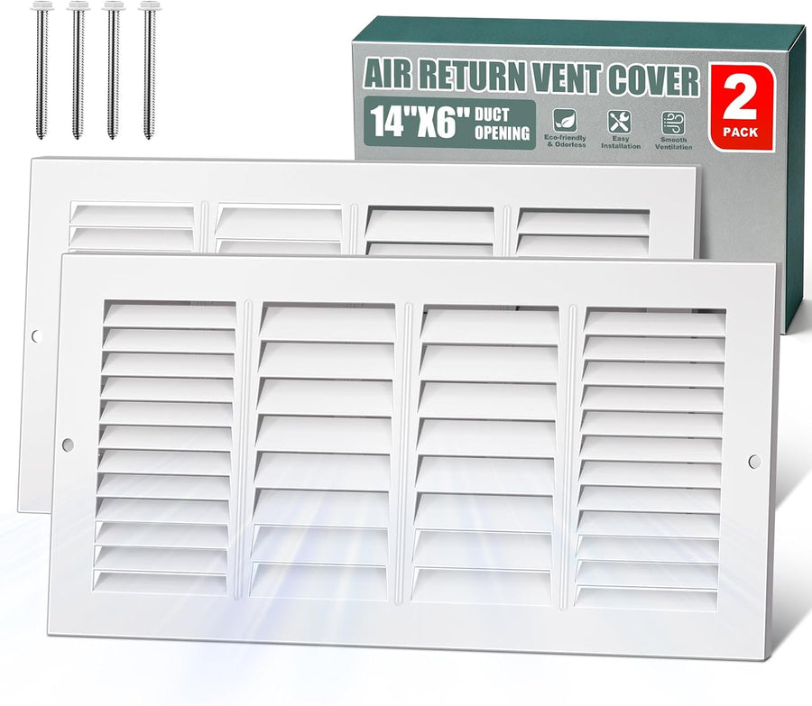 14x6 Air Return Vent Cover, White Heavy-Duty Steel Return Air Grille,2-Pack